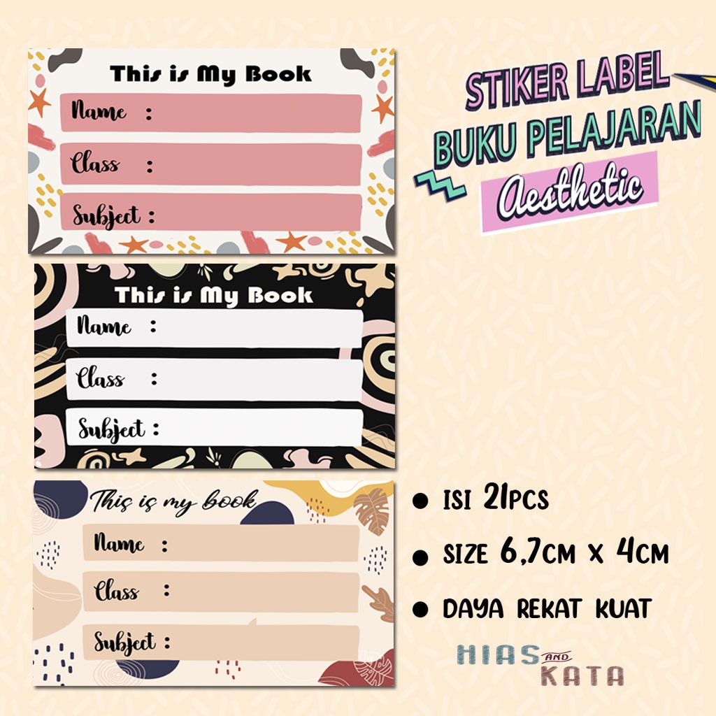 Stiker Label Buku Pelajaran Sekolah Aesthetic 21 pcs