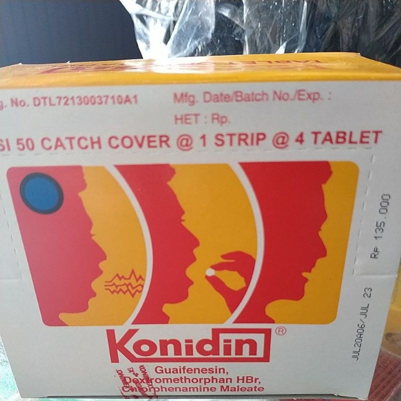 Konidin 1box isi 50 strip, 1strip isi 4tablet