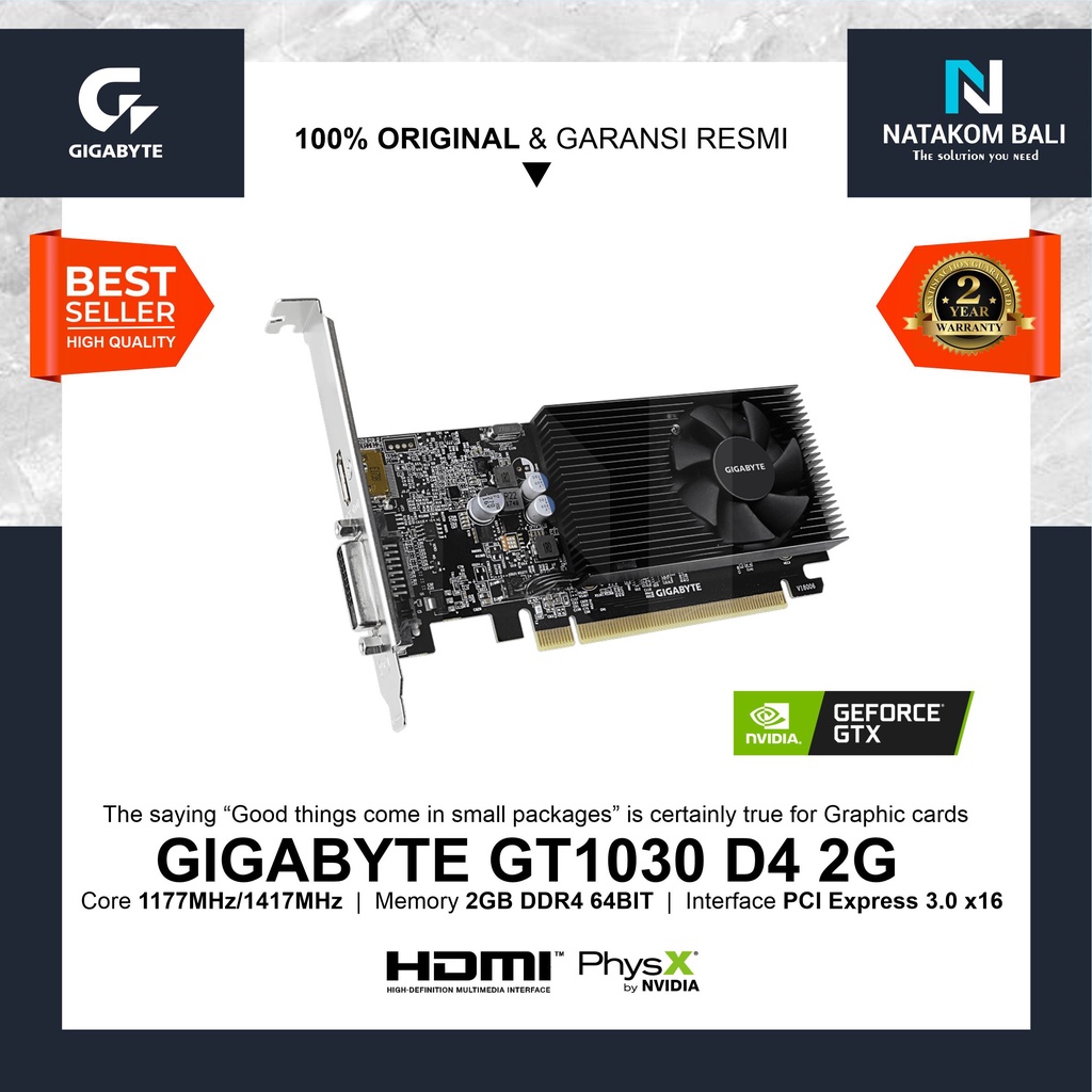 VGA GIGABYTE GT1030 LOW PROFILE D4 2G - GT 1030 2GB DDR4 64BIT
