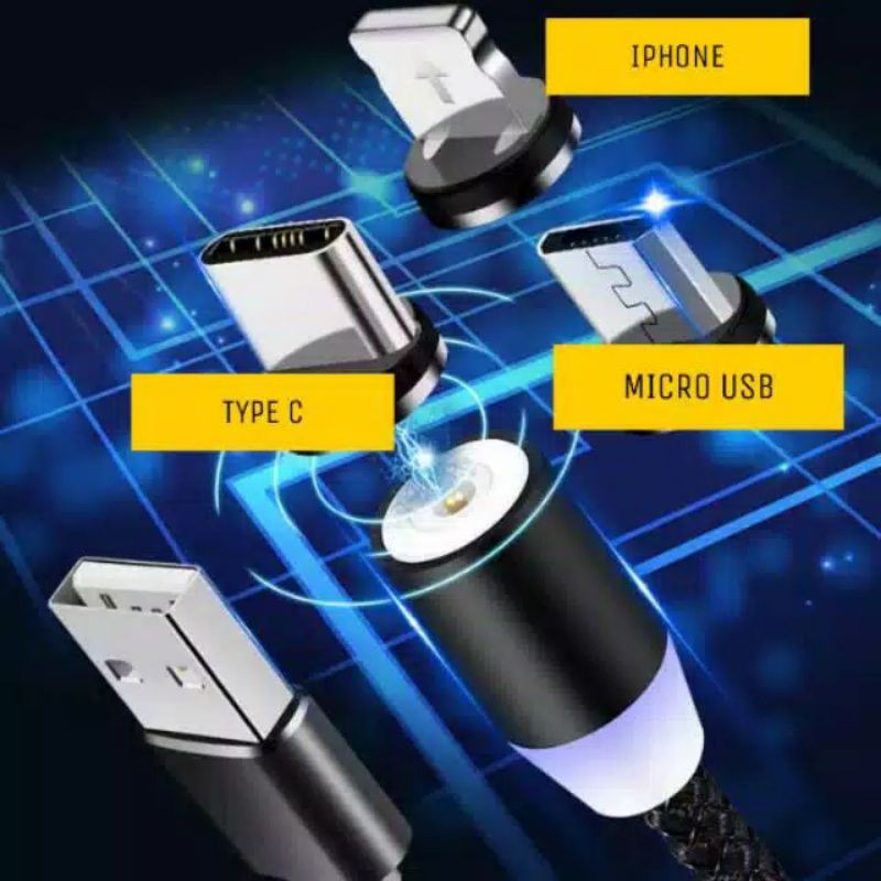 Kabel Data Magnetic 3 in 1 X Cable Magnetic Micro Iphone Type-C Kabel Data Magnet