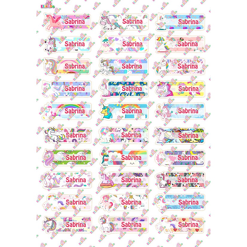 

STICKER LABEL NAMA UNICORN WATERPROOF 72 - 2 Nama UN1S2