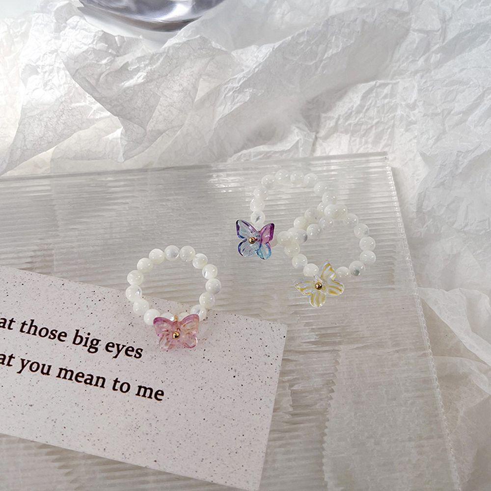 Mxbeauty Cincin Kupu-Kupu Perempuan Retro Vintage Elegan Manik Manis Peri Perhiasan Fashion