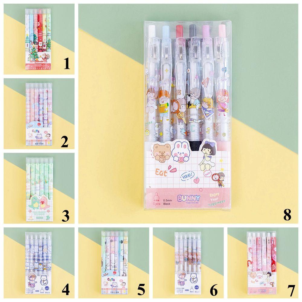 Solighter 6Pcs / Set Pulpen Gel Quick Dry Warna Hitam Untuk Perlengkapan Sekolah