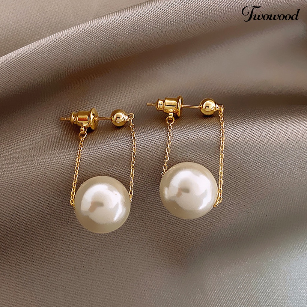 Twowood 1 Pair Piercing Bright Color Women Earrings Alloy Simple Faux Pearl Pendant Wedding Earrings Jewelry Accessory