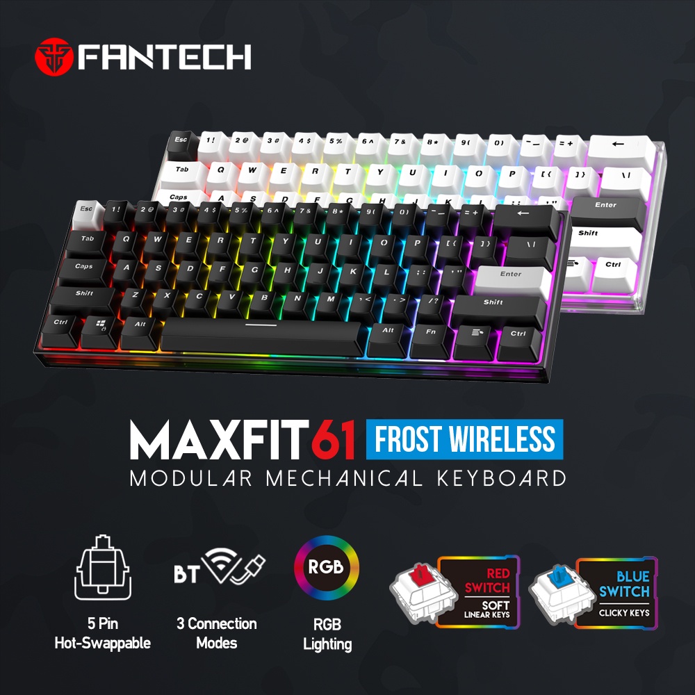 Keyboard Gaming Wireless Mechanical RGB Hotswap Fantech MAXFIT61 FROST Wireless MK857 FROST Wireless RGB Hotswapable Mechanical Gaming Keyboard