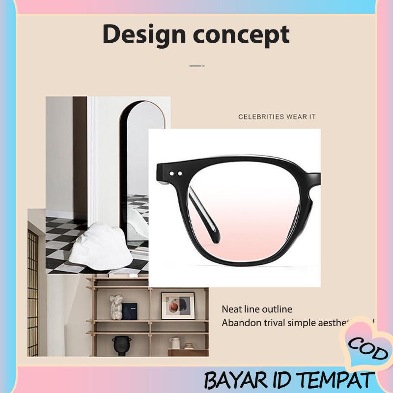 COD❤️ Gradient Pink Blush Glasses Wanita Trendi Wajah Bulat Kacamata Bingkai Hitam untuk Foto-A.one