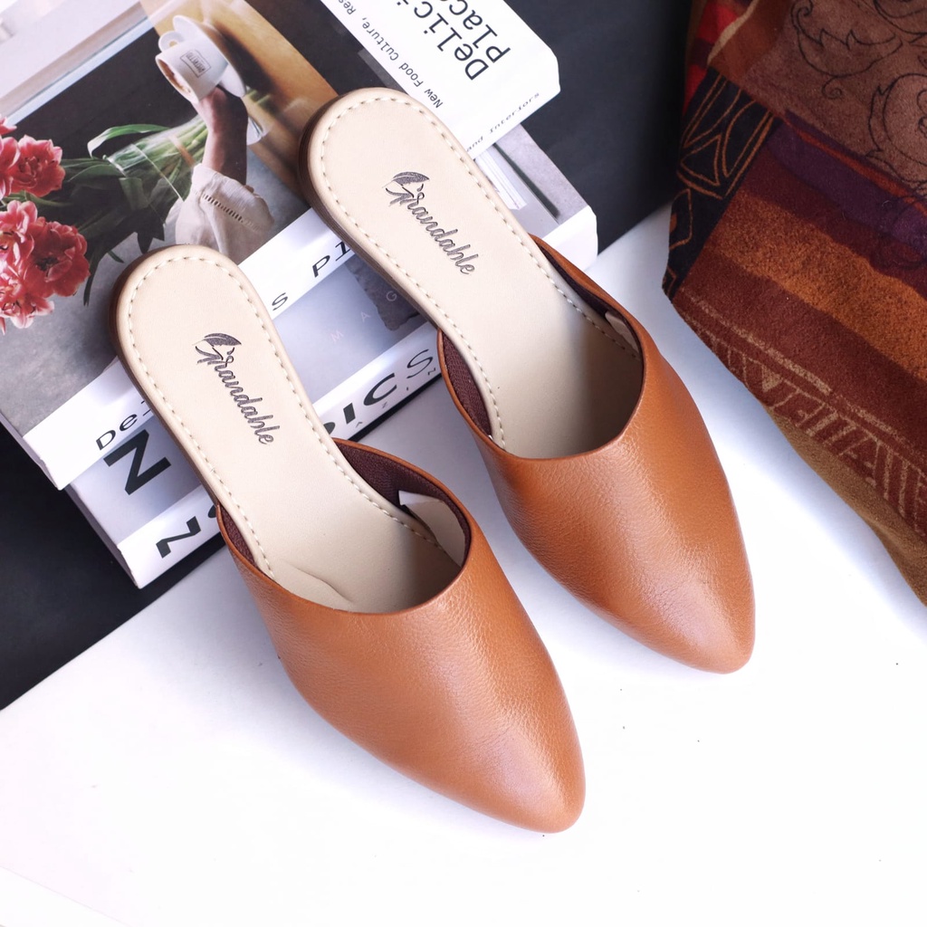 BLUES  Sepatu Flat Wanita Sepatu Slip On Wanita FlatShoes Slop Kulit Asli Sepatu Kerja Cewe Semi Formal Kekinian Original