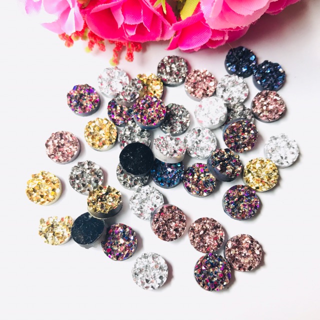 CIRCLE DOT METALIK 10mm isi 10pcs Bahan Tombol Tasbih digital bling blink Bahan Craft