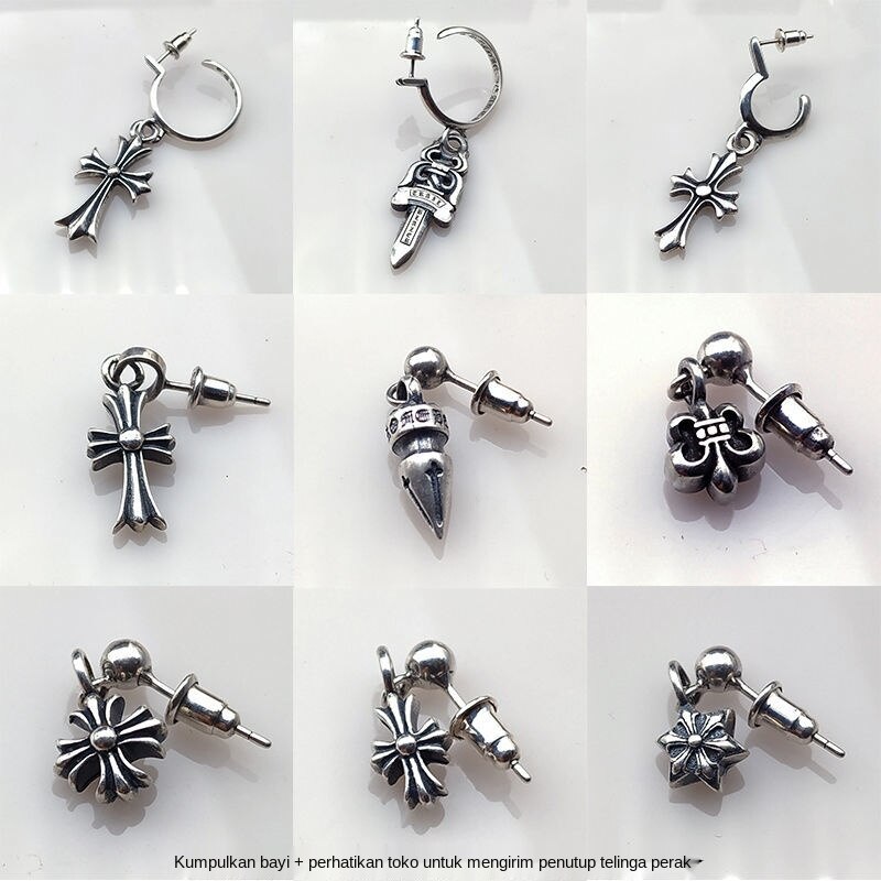 Hip Hop Chrome Hearts Cross Retro Anting-Anting 925Sterling Silver Fashion  Bintang Paragraf Yang S