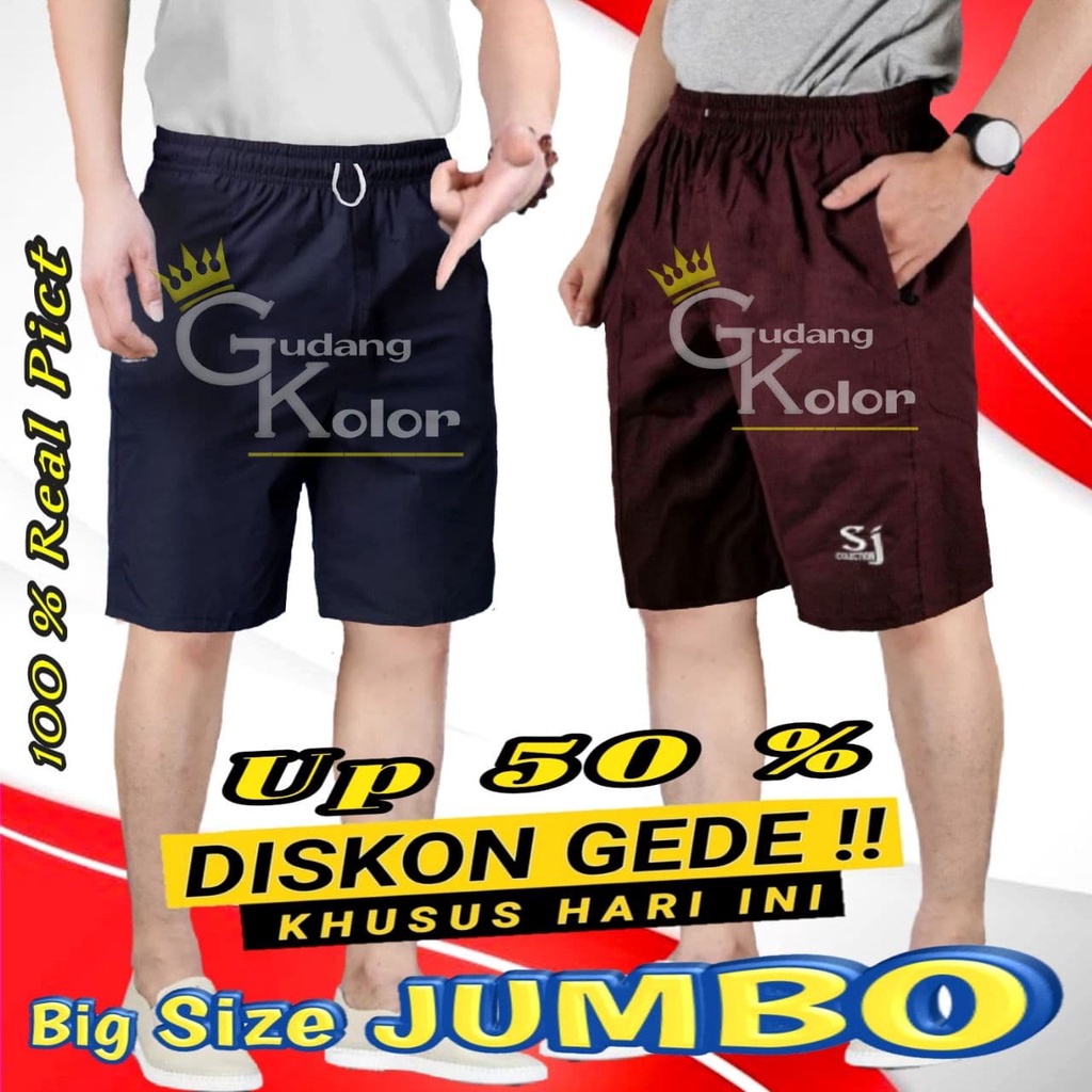 Celana Pendek Pria Jumbo Santai Polos Dewasa Laki Laki Short Pants Cowok Selutut Casual Motif Kendy 