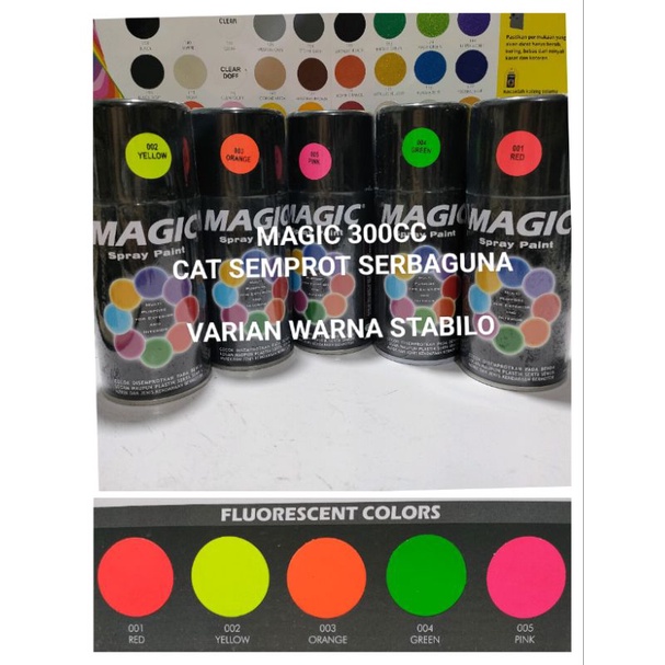 Cat Semprot Serbaguna Magic Ready Berbagai Varian Warna Stabilo Green Orange Red Pink Yellow Kuning Merah Hijau Merah Clear White Pilox Pilok Magic Spray Paint 300cc