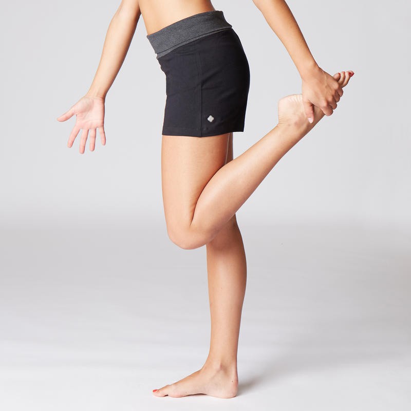 Decathlon Domyos Celana Pendek Yoga Wanita Hitam Abu-Abu - 8549962