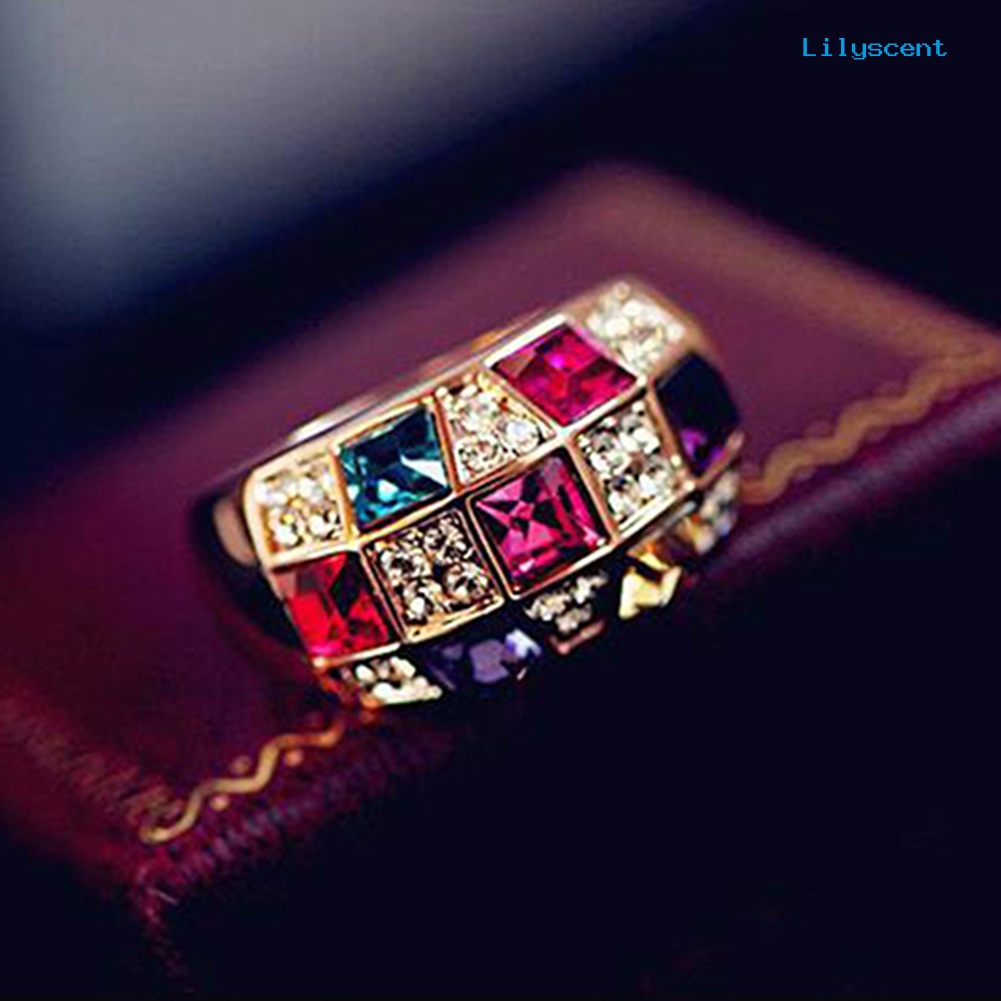 Ls Cincin Wanita Bahan Alloy Warna Gold Hias Berlian Imitasi Untuk Pesta Cocktail