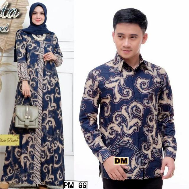Couple Gamis Batik Sarimbit Ibu Bapak Katun Premium HQ Jumbo - couple 6, jumbo LD 120cm