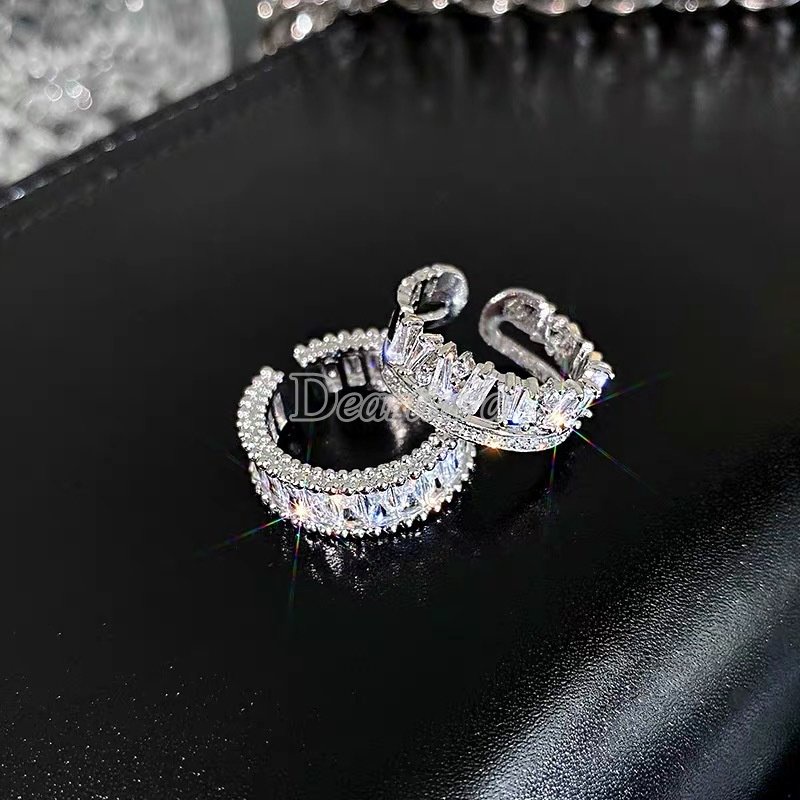 2pcs Cincin Model Terbuka Aksen Berlian Imitasi Gaya Korea Untuk Wanita