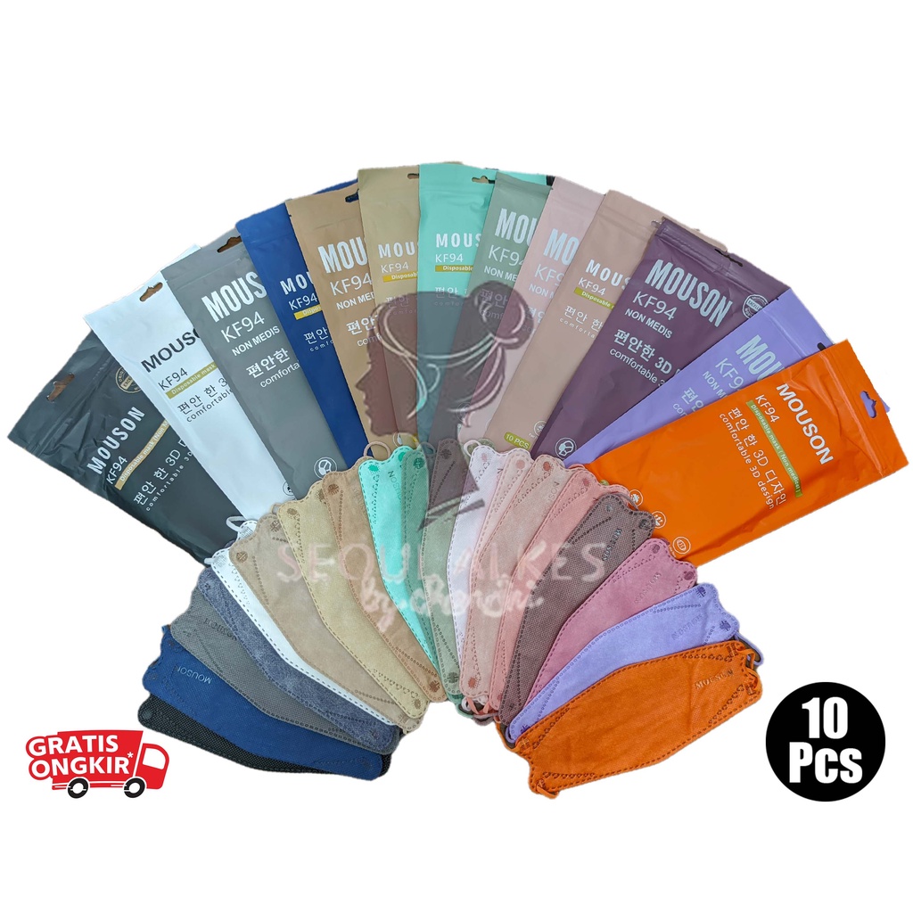 Masker KF94 MOUSON 4Ply Warna Putih Hitam Abu Medis 4 Ply Model Evo Korea Premium Quality BFE 95% Su