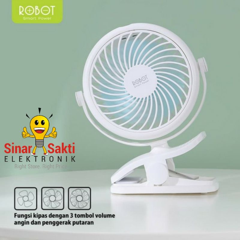 Robot Kipas Angin Portable Jepit Mini Fan Kecil Meja USB Charge Garansi