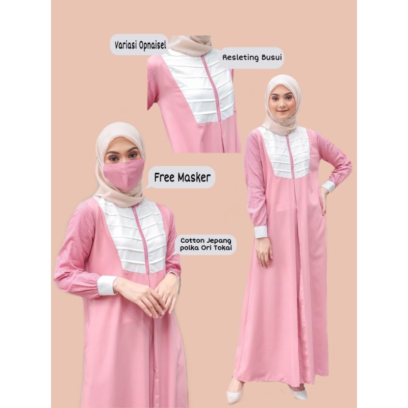 dress premium termurah Dusty Pink Free Masker