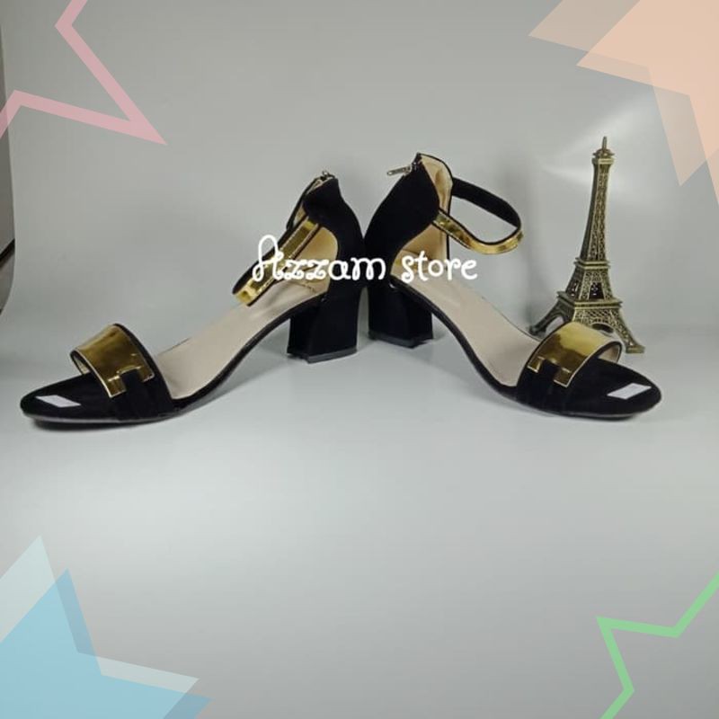 HIGH HEELS  TAHU PLAT EMAS JD 01 - Hitam 40 YN Store