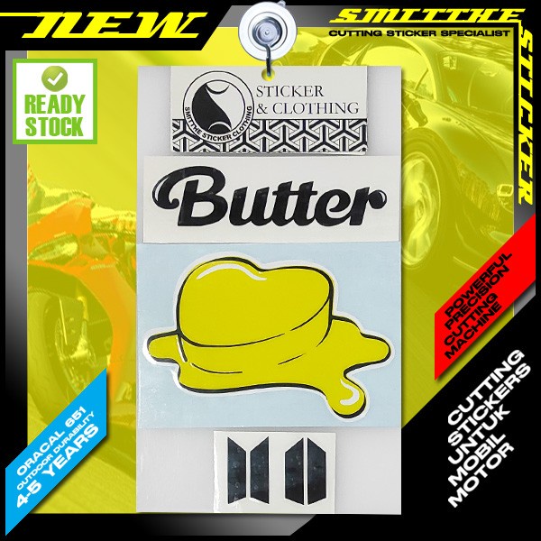 PS✨ Stiker Logo BTS Butter Cutting Sticker aksesoris Mobil Motor Helm - Hitam