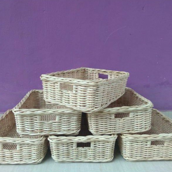 Keranjang nampan rotan persegi kotak seserahan parcel penyimpanan 30x20x10 cm