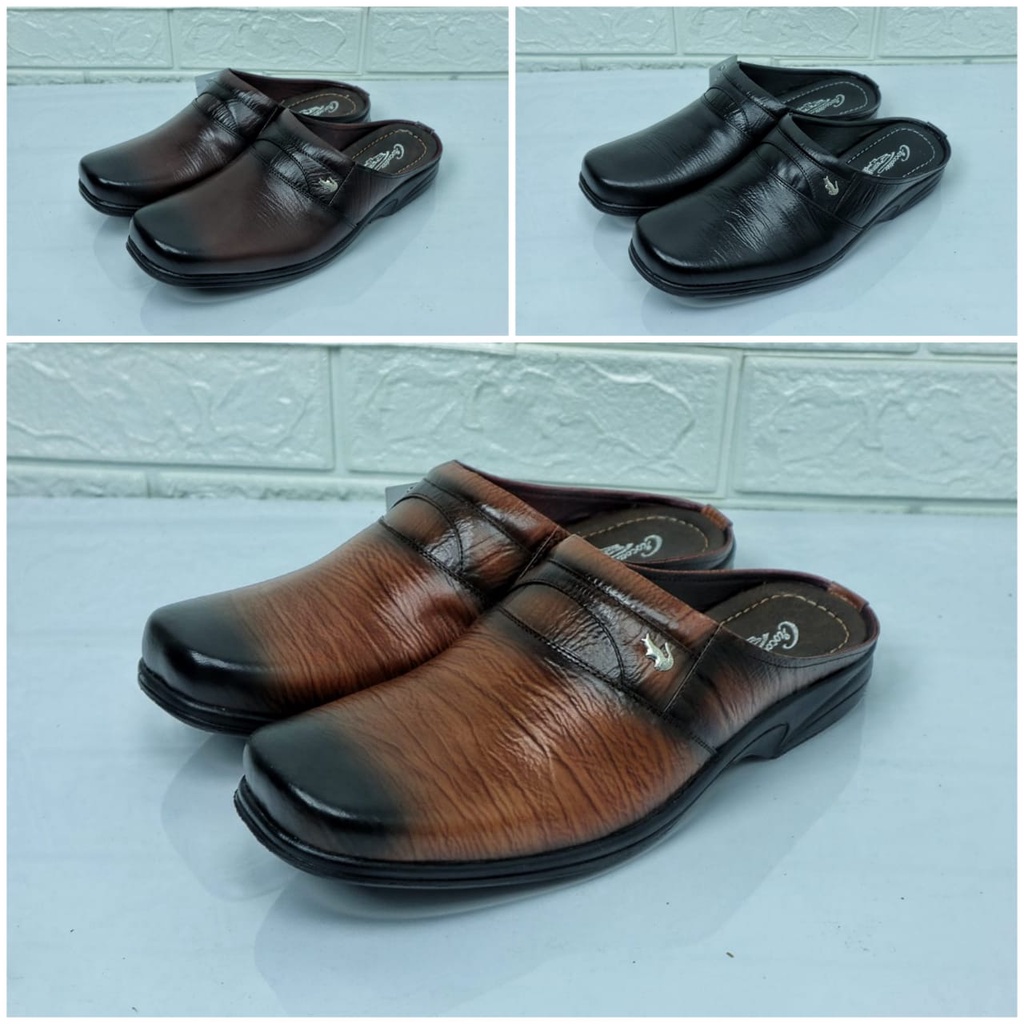 SL04 Sepatu Sandal Pria Kulit Sapi asli 100% Sandal Slop Bustong Corak Khas Kulit Sendal Motif kulit