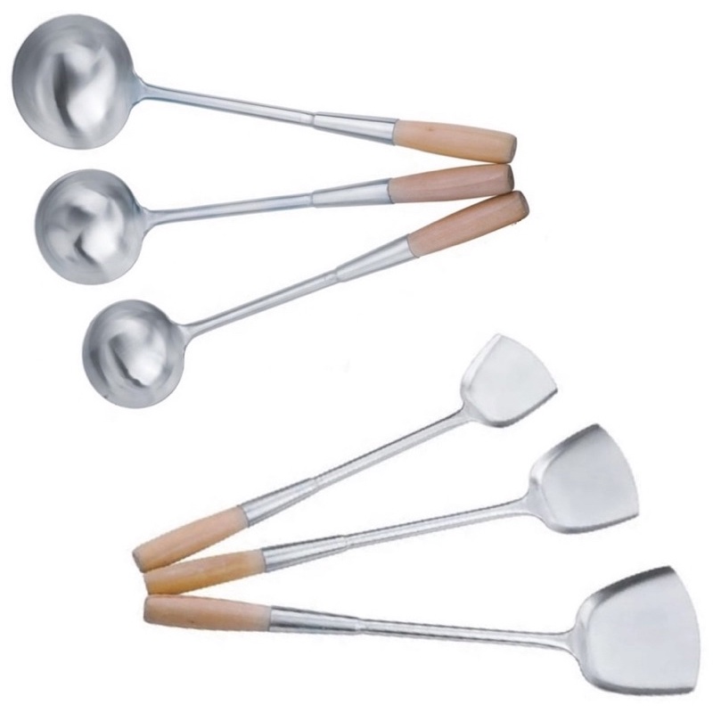 SPATULA / SUTIL / SODET MASAK GAGANG KAYU 38 PANJANG STAINLESS STEEL ANTI PANAS