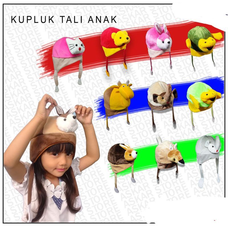 TOPI ANAK KARAKTER BINATANG - TOPI BAYI BONEKA HEWAN KARTUN - TOPI TALI BONEKA