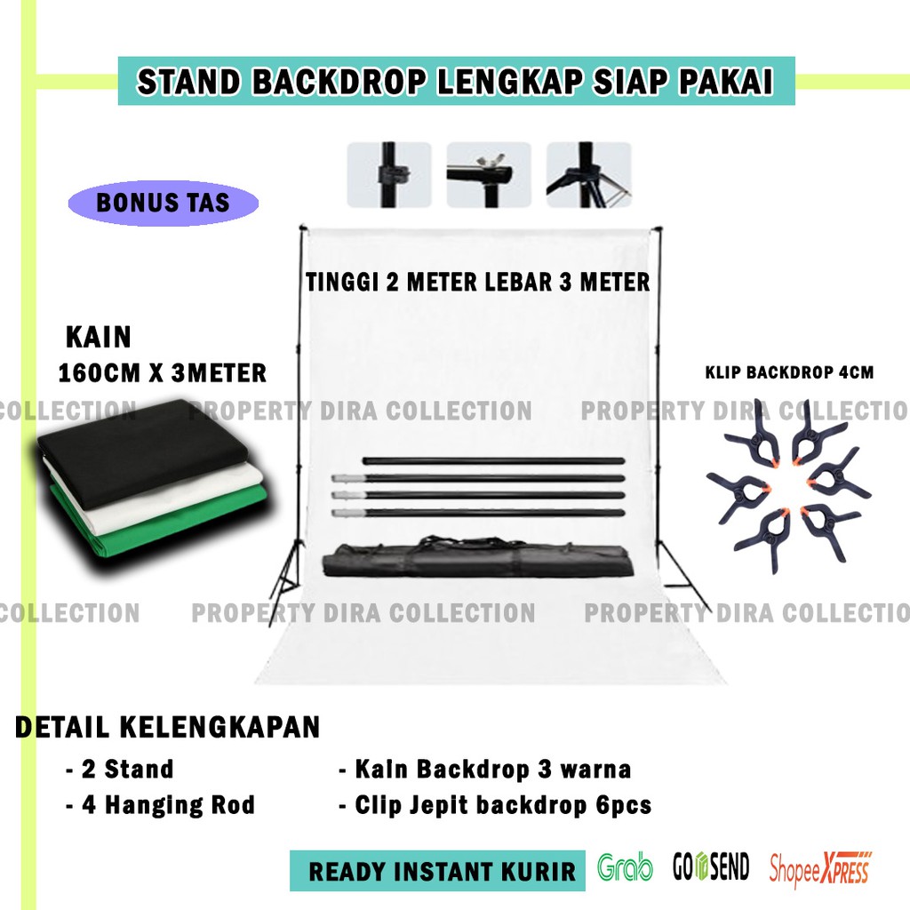 Stand Background 3 Meter / Bracket Green Screen / Tiang Backdrop PAKET SIAP PAKAI PHOTOSHOOT / FOTO 