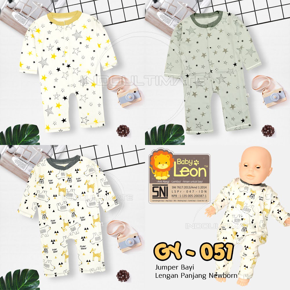 Baju Bayi Jumsuit Panjang BABY LEON 0-6 bulan Jumper Anak Baru Lahir Laki Laki Perempuan JP-GY051