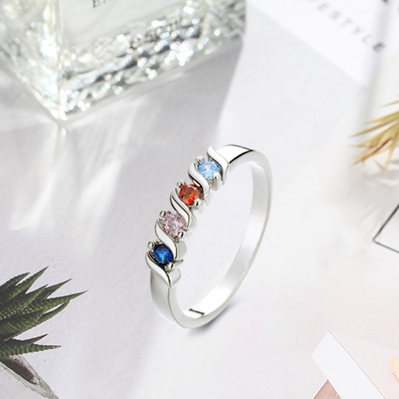 Fancyqube Cincin Sterling Silver S925 Hias Berlian Zirkon Biru Hijau Satu Baris Ukuran 6 7 8 Untuk Wanita