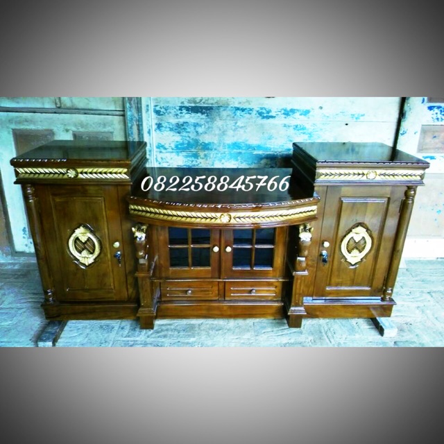 Rak Tv Ukir Kayu Jati Motif Klasik Buatan Jepara