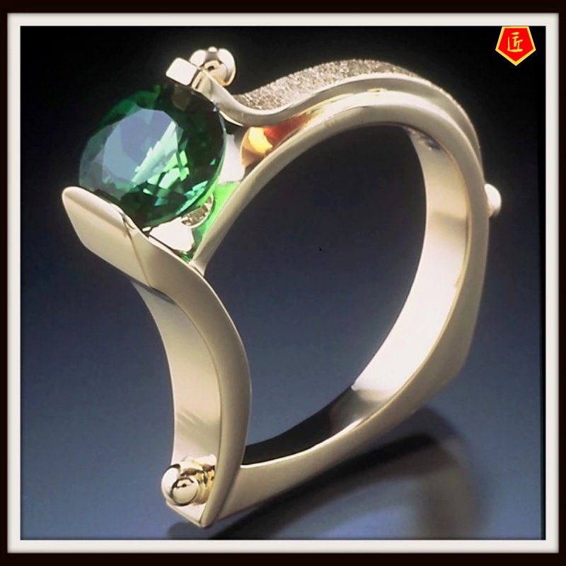 [Ready Stock]Gold Emerald Pearl Modern Ring for Women Creative Fashion