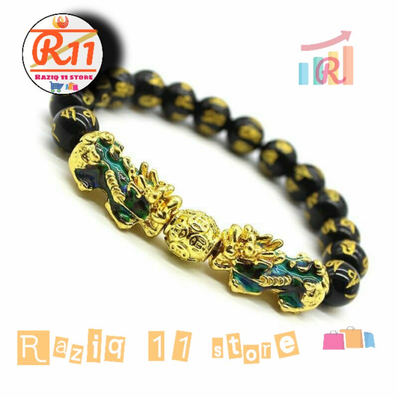 Gelang Batu Pria 2 Pixiu Thermo Mantra Budha Berubah Warna Kombinasi Warna