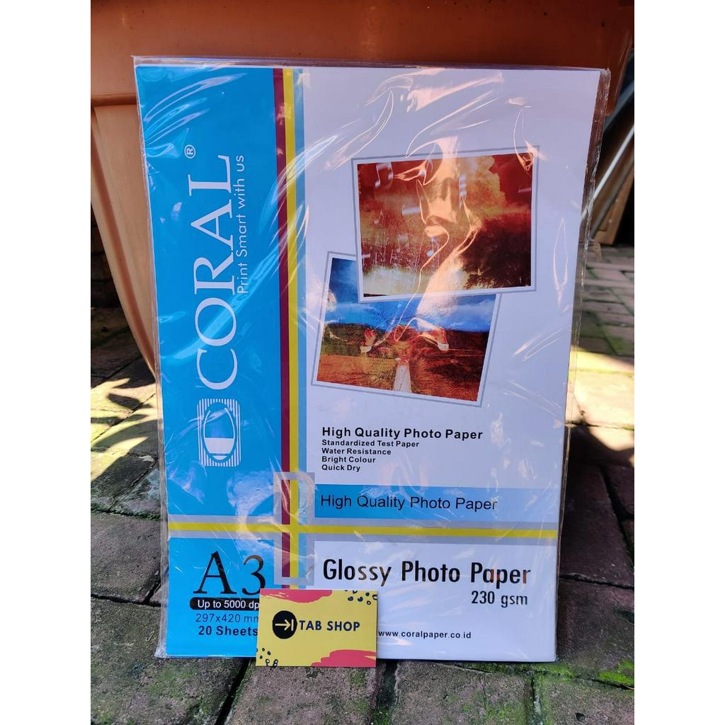 

klm TAB SHOP - CORAL GLOSSY PHOTO PAPER 230 GSM A3 20 SHEETS - CORAL KERTAS FOTO GLOSY 230 GSM A3 20