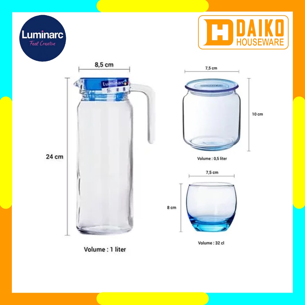 Teko Luminarc Rotterdam Ice Blue 7 Pcs Set - Drinkware Set Original Lumunarc