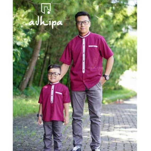 Baju Koko Couple Ayah &amp; Anak warna Merah Marun