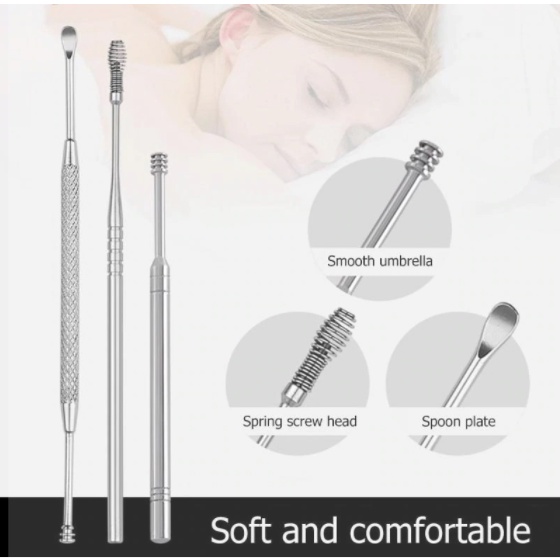 [COD] Korek Kuping Stainless Steel Anti Karat Alat Pembersih Telinga Set 7 PCS + Brush  merk Biutte.co