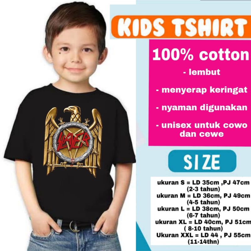 KAOS ANAK BAND METAL SLAYER EAGLE T-SHIRT KIDS BAJU ANAK UMUR 1 - 12 TAHUN USIA 1 2 3 4 5 6 7 8 9 10