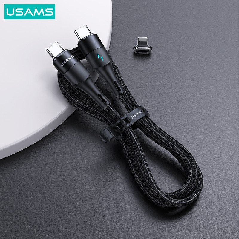 USAMS U66 Kabel Data Magnetic Type-C to Lightning 20W + Type-C 60W PD Fast Charging