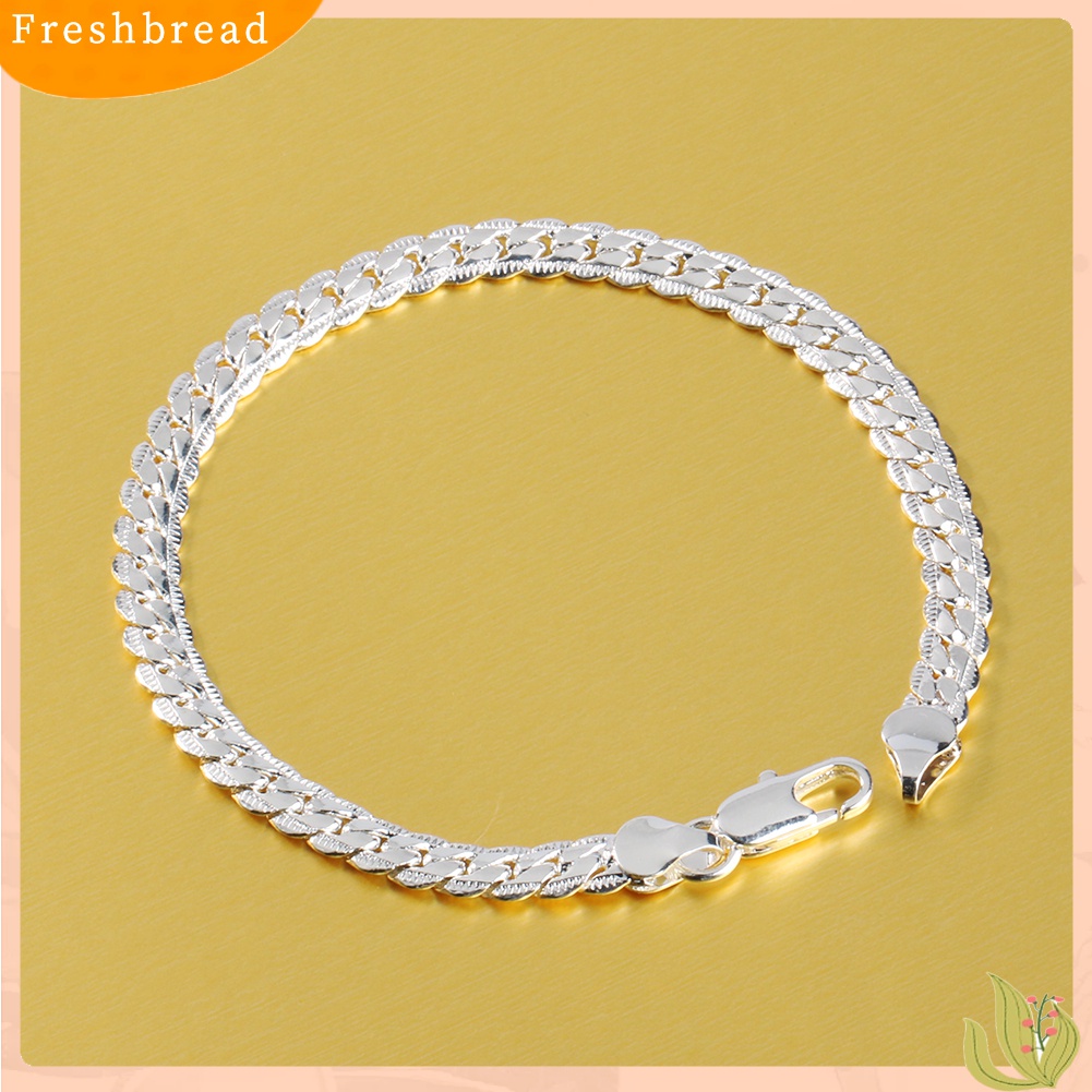 【Fresh】Fashion Men's Flat Curb Silver Plated Chain Simple Design Bracelet Jewelry Gift