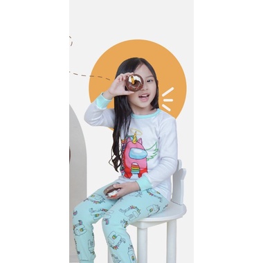 Setelan Piyama Among Us Angel / Baju Tidur Anak Perempuan Tangan Panjang 4Tahun - 12tahun