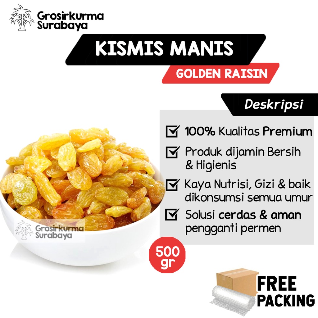 Kismis Anggur Golden Raisin 500gr Manis Asam Enak Untuk Camilan Pengganti Permen Oleh-oleh Haji Umroh