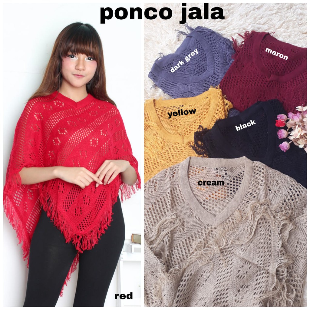 [Ponco jala jala RO] Ponco wanita rajut Varian warna