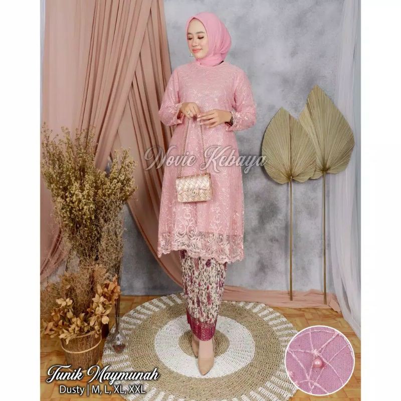 Setelan kebaya tunik tulle mutiara terbaru / kebaya modern / kebaya tunik muslimah / kebaya tudung