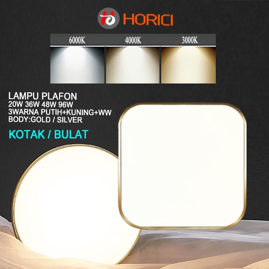 MEREK HORICI ASLI Gold / Silver Lampu Plafon 20Watt 36Watt 48Watt  96Watt Hias Ruang Tamu Minimalis Mewah Putih Ultra Tipis Permukaan Dipasang Lampu Plafon Rumah