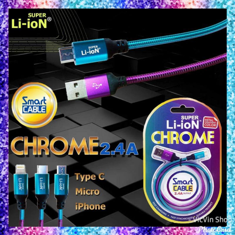 Super Li ion Cable Chrome 2,4A Kabel Charger/USB Fast Charging For Micro-Iphone- Type C