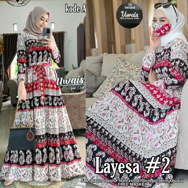 Layesa #2 Uwais Maxi Dress Motif Gamis Wanita Muslimah Gamis Motif Gamis Katun Rayon Gamis Kekinian