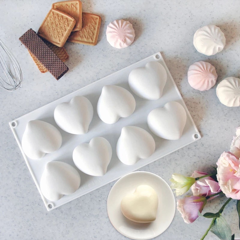 Cetakan Sabun Handmade Bentuk Hati 3d 8 Lubang Bahan Silikon