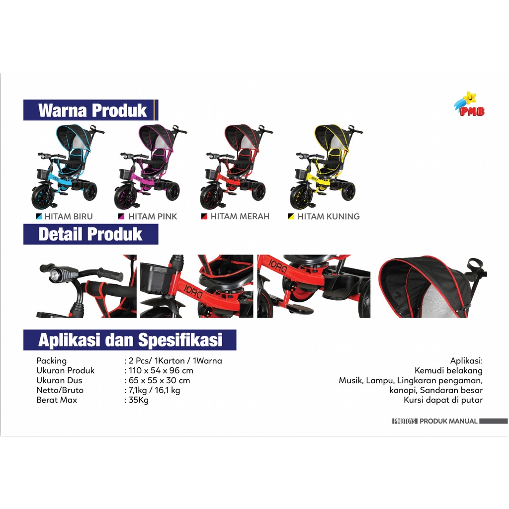 Sepeda Anak Tricycle IORA T17 PMB TOYS Roda Tiga Garansi Original SNI COD-1